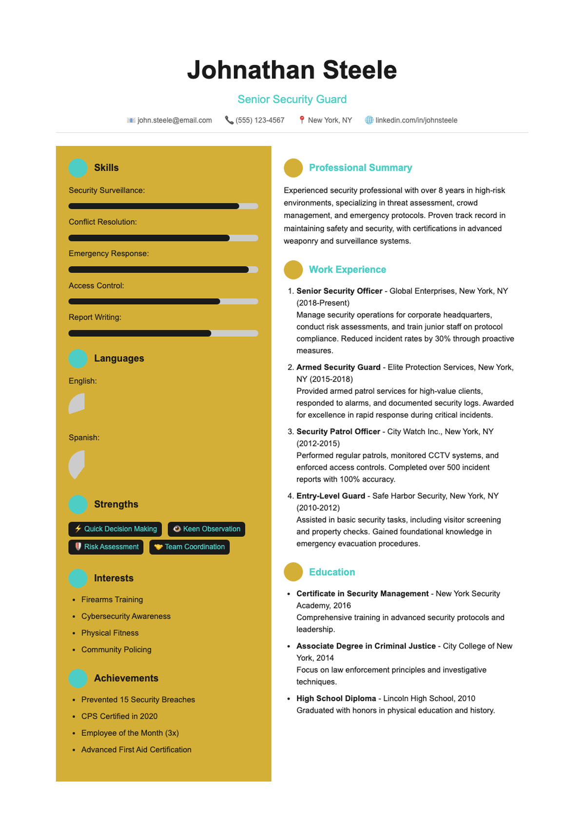 Professional marine security guard resume with skills and achievements_variant_2